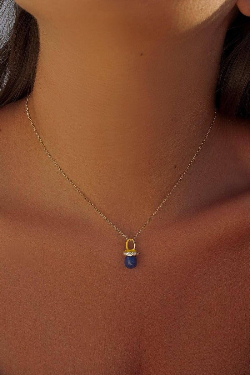 Colgantes Plata Originales con Motivo de Chupete Lapislazuli y Esmalte Amarillo