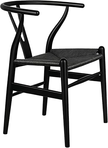 Miniatura 22 de Wishbone Silla de comedor de madera maciza natural, silla Hans Vegner Y, silla de ratán y madera con reposabrazos (madera de fresno - negro, 2
