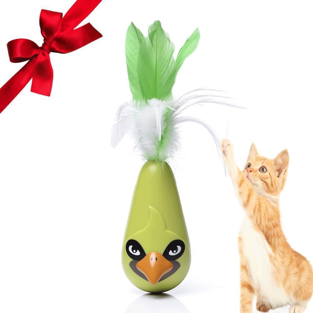 Cat toys Interactive Automatic Feather Shake Tumbler Toy Entertainment Exercise For Indoor Cats - Best Toy For Kitty - Green