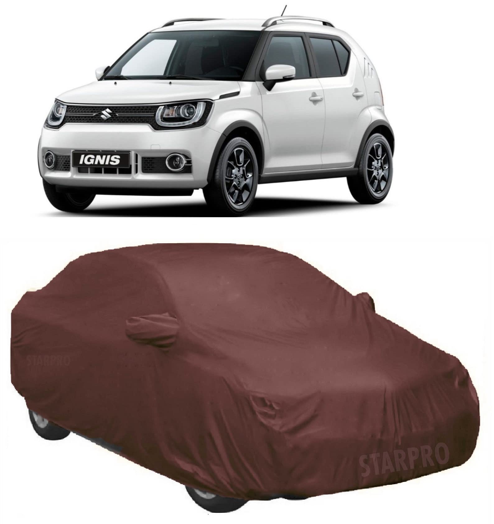 ABORDABLE UV Proof All Weather Car Cover Compatible with Maruti Suzuki Ignis Water Resistant Car Cover (Maroon Color with Mirror)