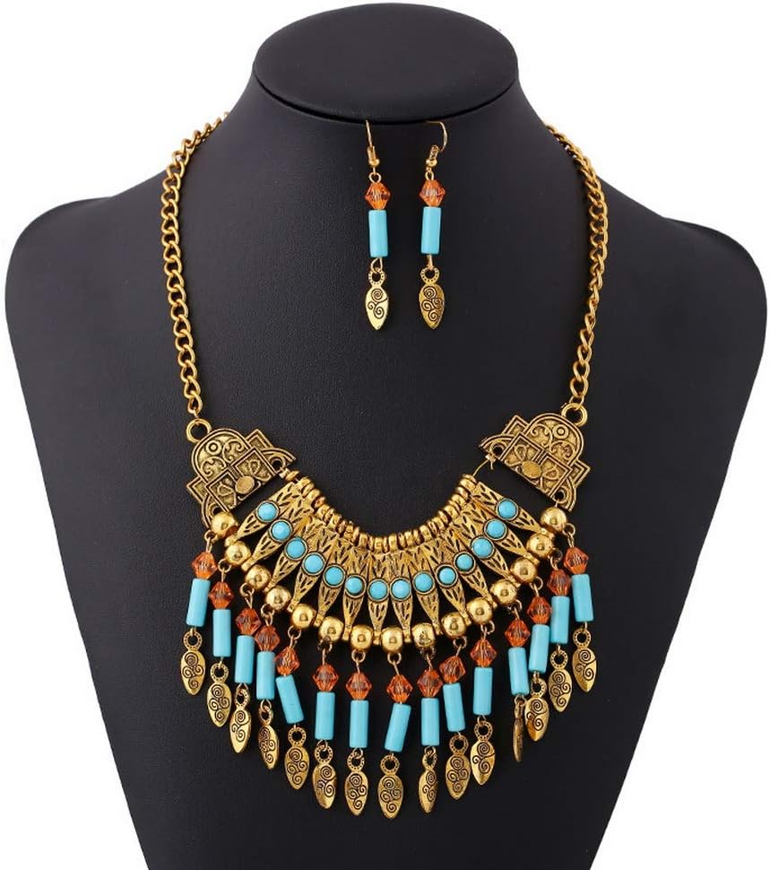 YAZILIND Bohemian Style Tassel Pendant Chunky necklace Earrings Exaggerated Jewelry Set Women Birthday Party Gift - Image 2