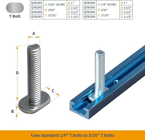 Miniatura 3 de POWERTEC 71119-P3 - Riel en T Universal de Perfil de Doble Corte de 36 Pulgadas con Agujeros de Montaje Preperforados, para Plantillas y Accesorios