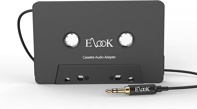 Elook Car Cassette Aux Adapter, 3.5mm Universal Audio Cable Tape Adapter for Car, Phone, MP3 ect. Black