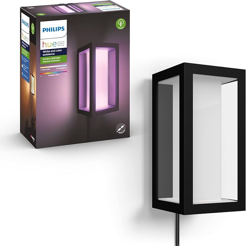 Impress Outdoor Smart Wall Light, Black - 16W, White and Color Ambiance LED Light - 1 Pack - Requires Hue Bridge and Outdoor Power Supply - Control with Hue App and Voice - Weatherproof