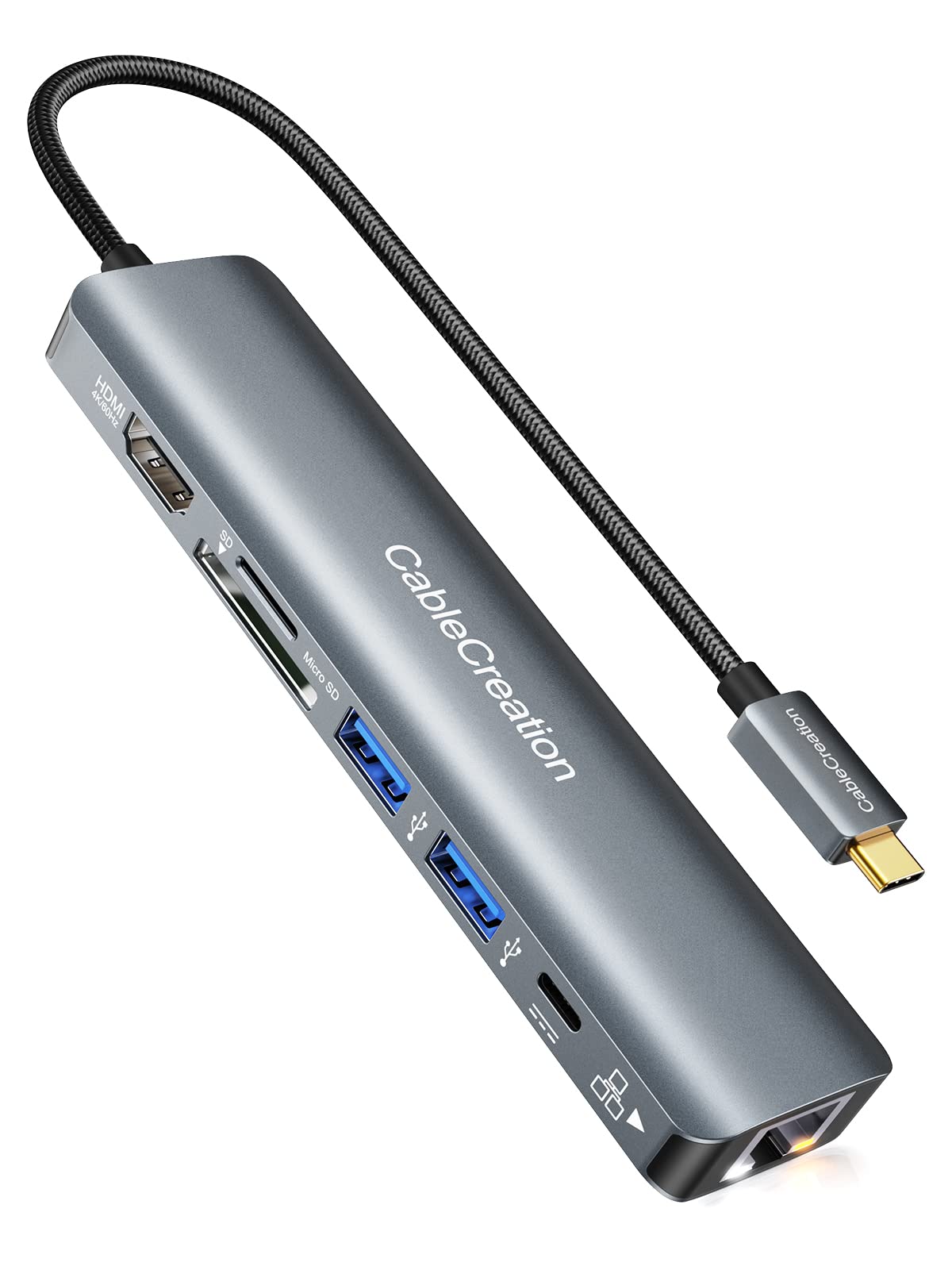 CableCreation USB C Hub,7 in 1 Multiport Adapter mit HDMI 4K 60Hz,Ethernet 1Gbps, 100W PD, SD, MicroSD Kartenlerser, 2xUSB 3.0, Docking Station für MacBook Pro, iPad Pro, iPad Mini 6 und mehr (CD8021)