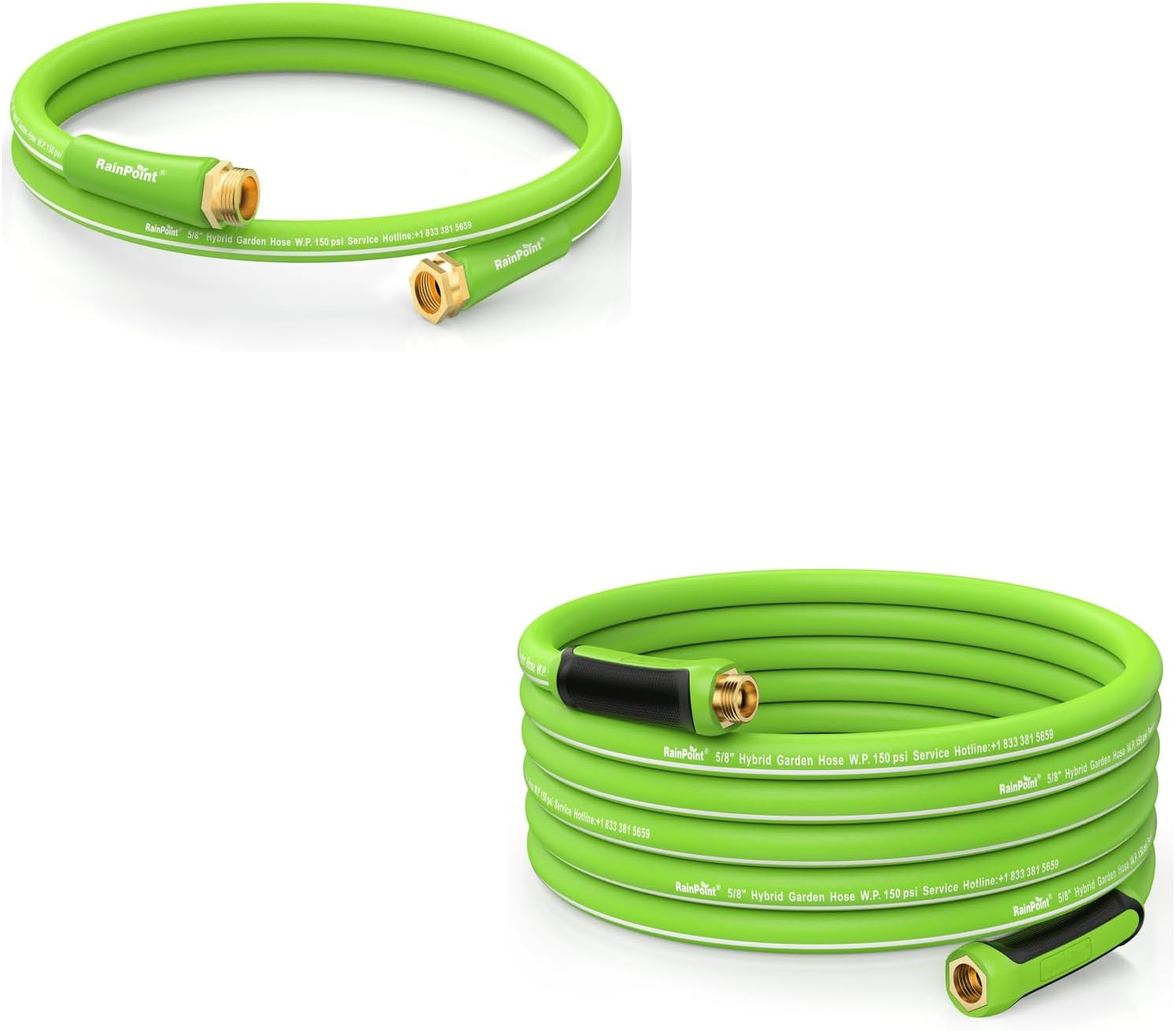 RAINPOINT Garden Hose 50FT & Leader Short Hose 5FT Hybrid Rubber, 5/8", Male to Female