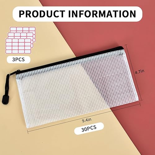 Miniatura 2 de Vuzvuv 30 bolsas de malla con cremallera de 9.1 x 4.5 pulgadas, bolsa con cremallera a granel, bolsa de malla para archivos, maquillaje, juegos de