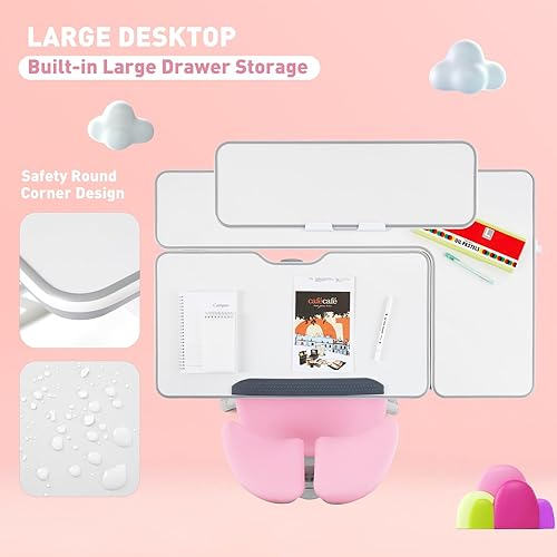 Miniatura 27 de COSVALVE Escritorio ajustable para niños con cajón, mesa de estudio ergonómica multifunción de 39 pulgadas de ancho con estante, escritorio