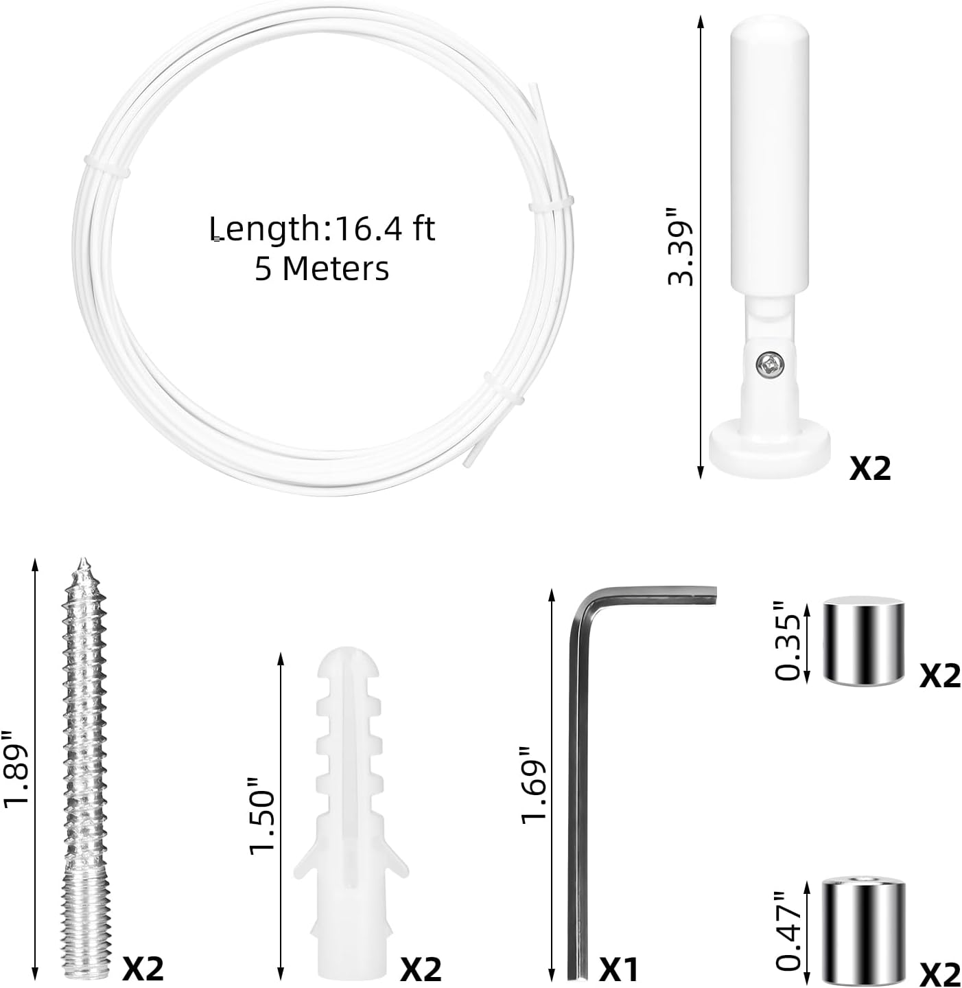 Curtain Hanging System Wall Mount Curtain Rod Set Stainless Steel 16.4 FT (5m) Clothesline for Windows with Tension Wire Design for Children's Art Projects Display White
