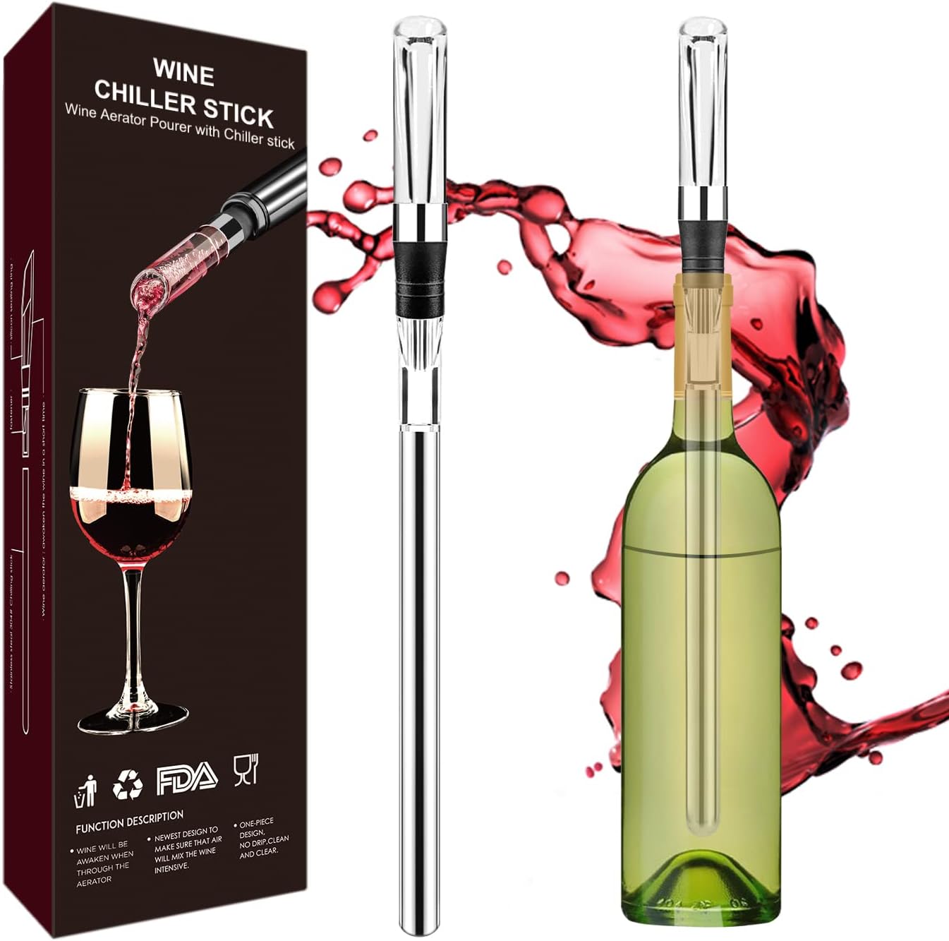 Wine Chiller Wine Aerator, 3in1 Stainless Steel Iceless Wine Bottle