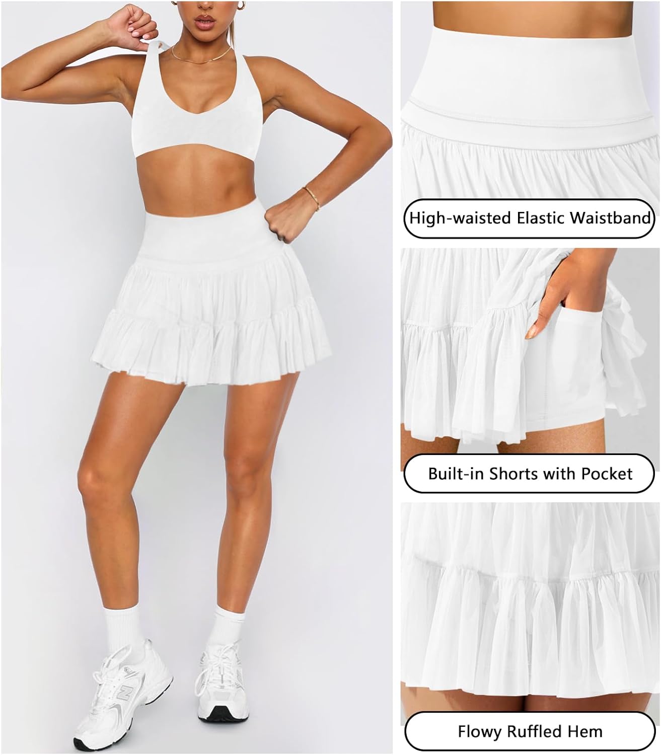 Women's Mini Skirt Skort Flowy Pleated High Waisted Ruffle Tennis Skirts for Women Athletic Skater Golf with Shorts Pockets - Image 4