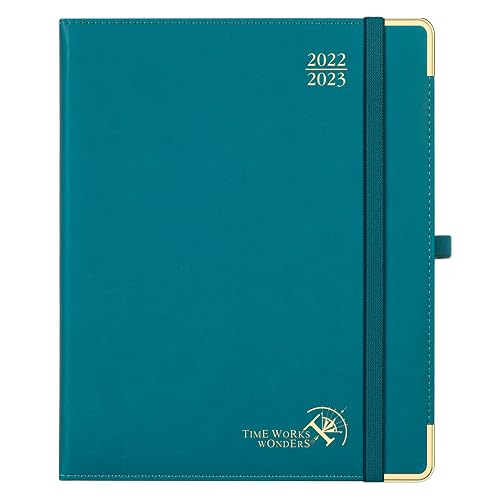 POPRUN 16 Month Executive Academic Diary 2022-2023 Week to View 26.5 x 21.5 cm, Mid Year Planner Runs Sep'22 to Dec'23 with Monthly Tabs, 100 gsm FSC® -certified Paper, Hardback, Pacific Green