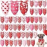 Jeere 50 Pcs Valentines Day Dog Bandanas Bulk Red and Pink Heart Bandanas for Dogs Triangle Kerchief Bibs Scarf for Pet Party Costume Photo Props Accessories Pet Shops Groomer (31.5 x 21.7 x 21.7)