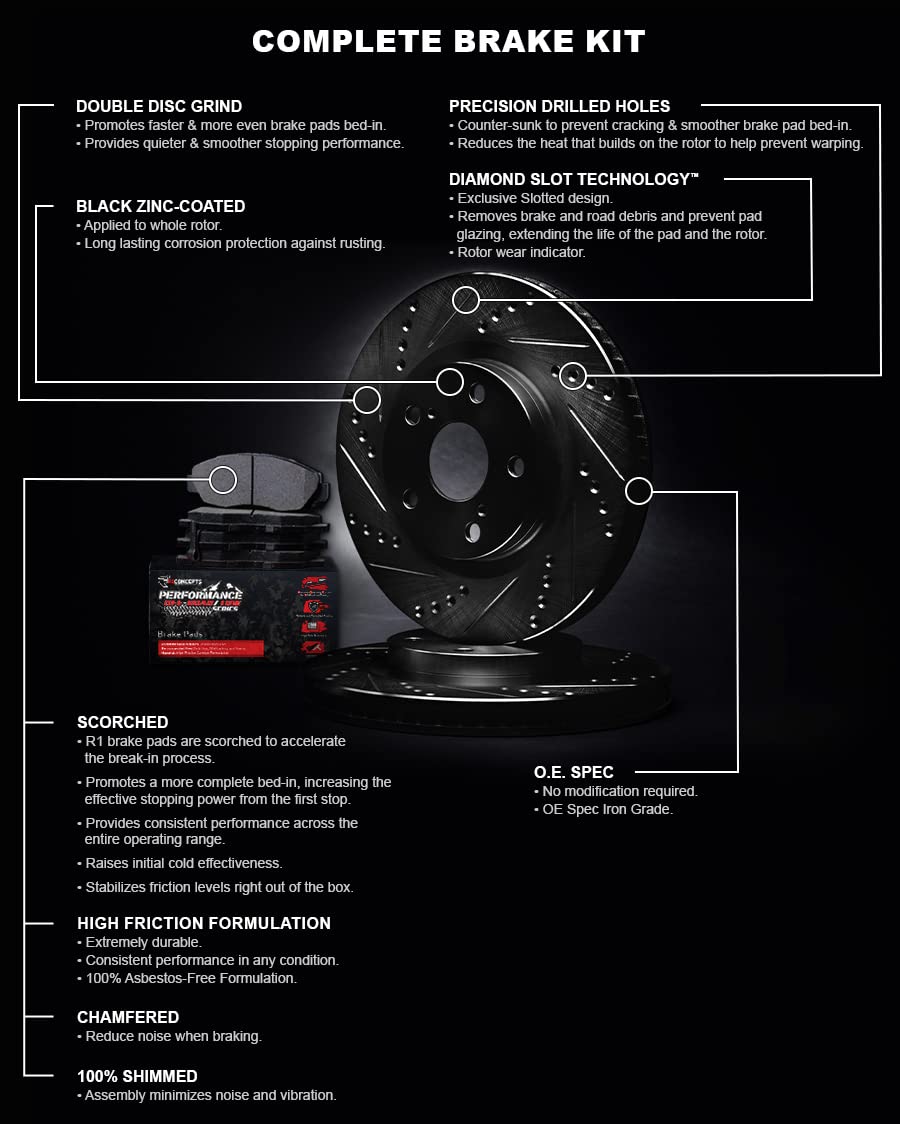 R1 Concepts Drilled And Slotted Carbon Coated Disc Brake Rotor Set WBPN2-27028 - View #2