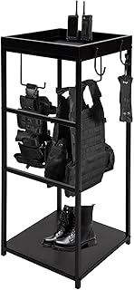 Police Gear Stand,Police Hanger,Tactical Duty Gear Rack with 3 Hooks,Free-Standing All Iron Frame Police Gift Decor with Flag,Black,Come Home Safe,Storage & Law Enforcement Organizer - DIYTUNINGS