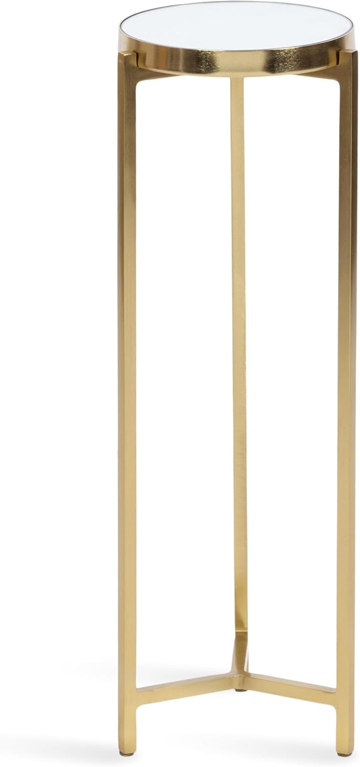 Kate and Laurel Aguilar Modern Mirrored Round Drink Table; 9 x 9 x 23; Gold; Metal Accent Table with Mirrored Tabletop and for Use as Small Plant Stand