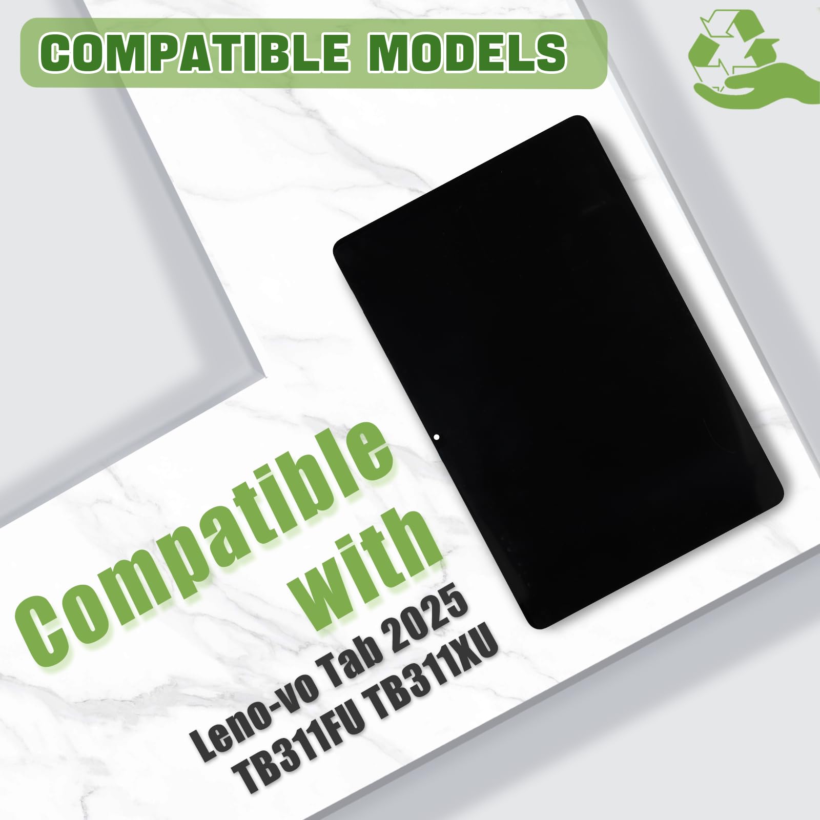 Écran LCD pour Lenovo Tab 10,1" 2025 TB311FU TB311XU Écran tactile Digitizer Assemblée Remplacement avec Kit d'outils de réparation amélioré - Noir