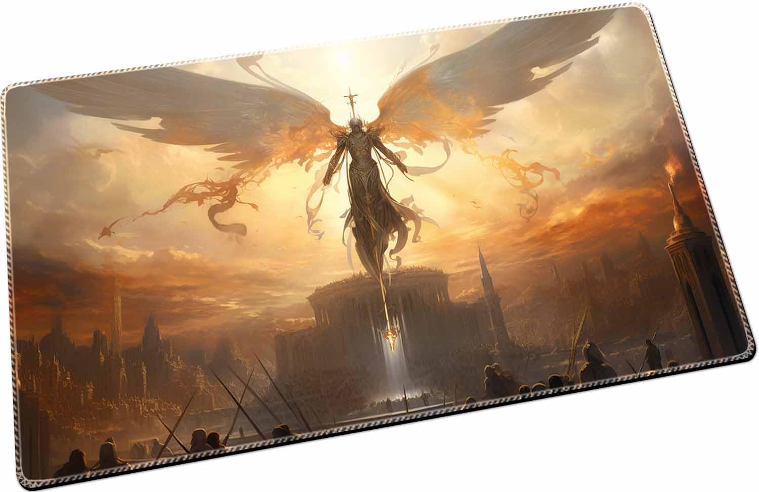 Tapis de jeu MTG Duel - 60 x 35 cm - Bords cousus - Compatible avec JCC CCG RPG OCG - Avec zones de cartes + sac étanche gratuit (Angel Redemption, sans zone)