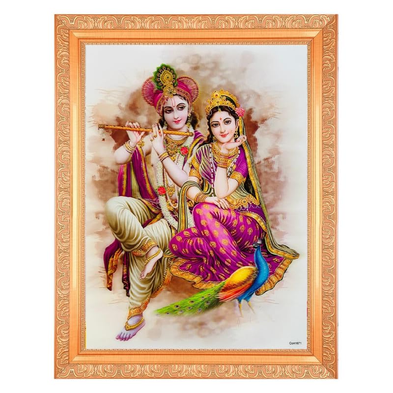 Photo Radhaji avec Krishna Bhagwan 5D tableau cadre doré 35x45 cm