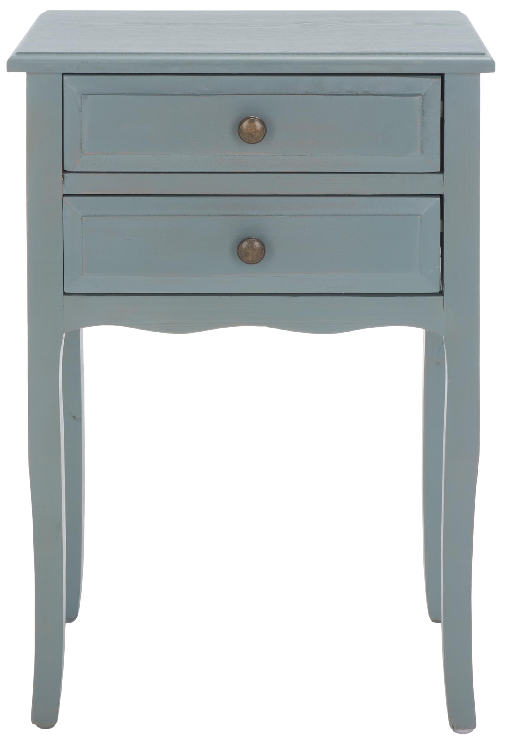 SAFAVIEH Home Collection – Lori Blue End Table with Two Storage Drawers, French Farmhouse Accent Table, Scalloped Apron Design, Fully Assembled (