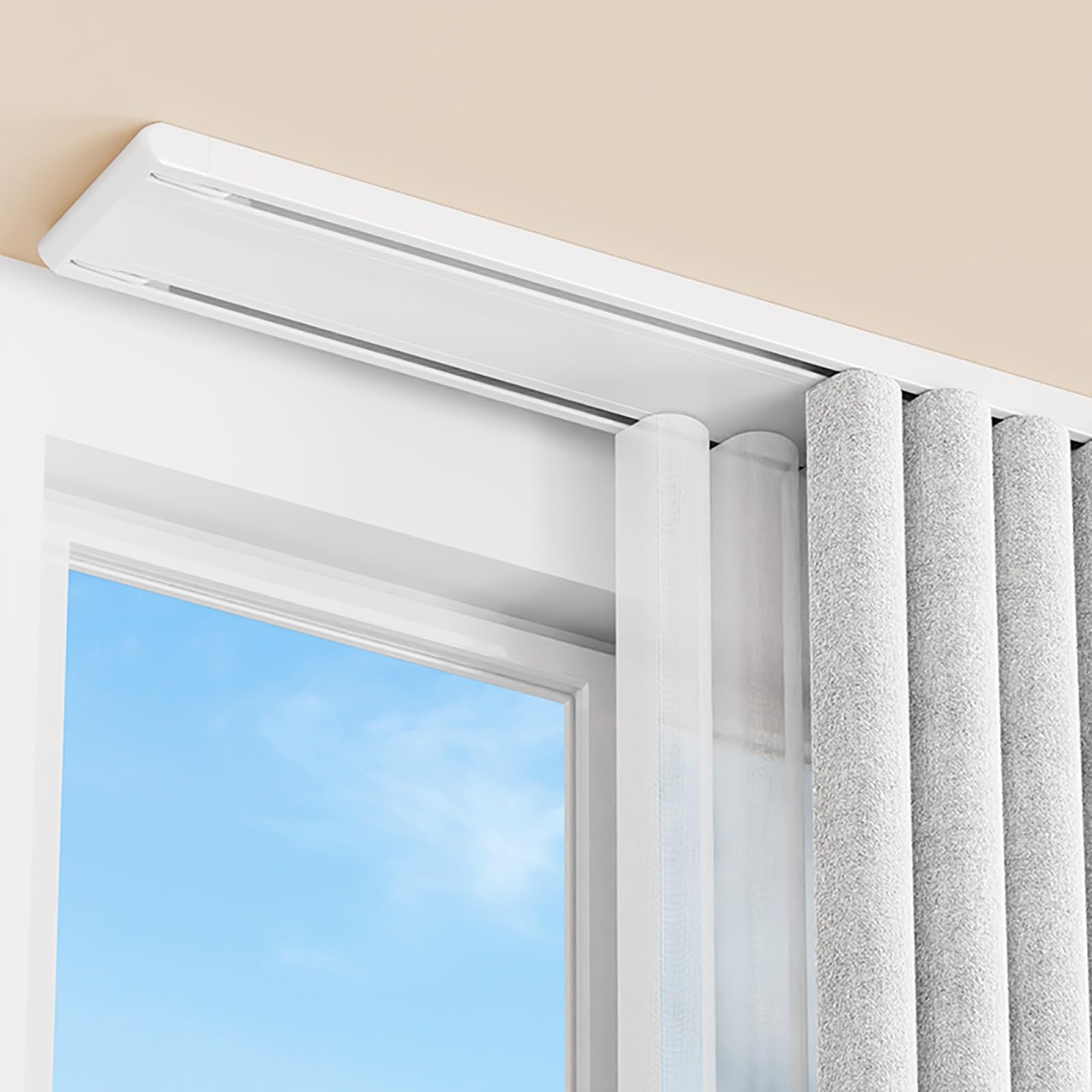 Sofachen White Double Row Ceiling Curtain Track, Double Curtain Tracks With Silent Strip, Hidden Pulley Design, Ceiling Mount, Aluminum Alloy Track For Living Room, Bedroom Room, Hospital, Divider(,3.1M(10.2Ft)