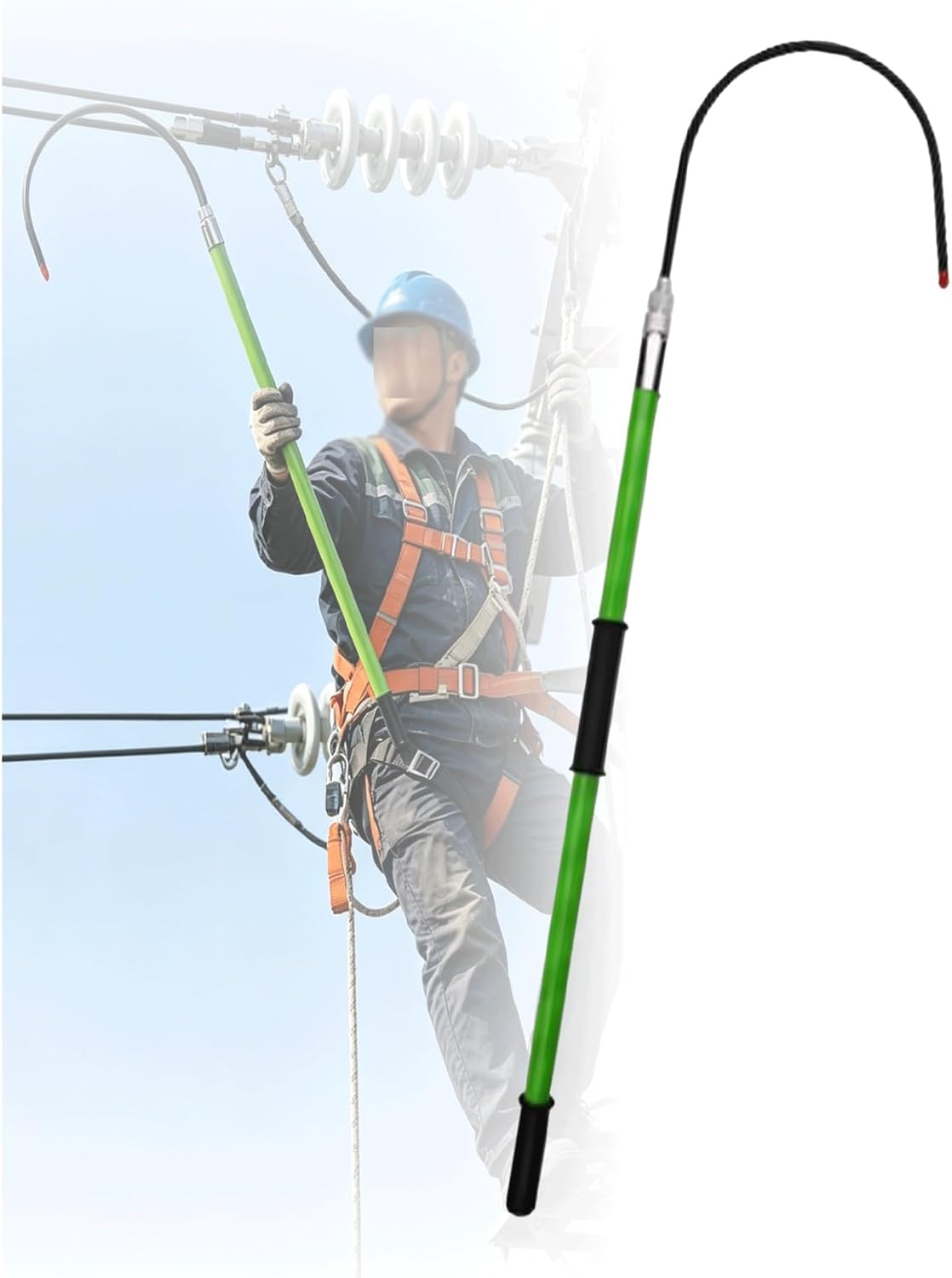 High Voltage Electrocution Safety Hook, Portable 200cm Lifesaving Tool, Removable Electrocution Rescue Rod for Electrical Work (Green)