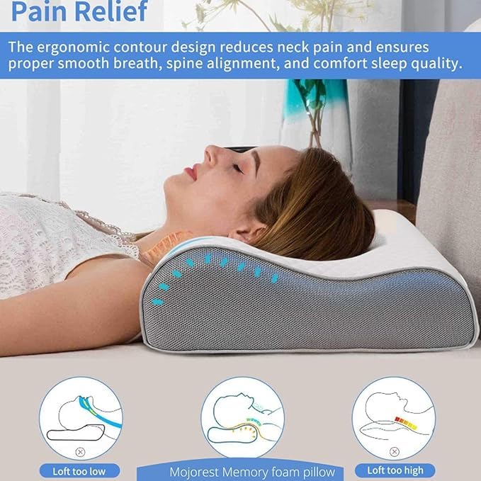 MASHUR FAB Cervical Contour Memory Foam Pillow for Sleeping,Orthopedic Pillow for Neck Pain, Support for Back,Stomach,Side Sleepers, with Breathable Zip Cover (19X12X4INCH) 4
