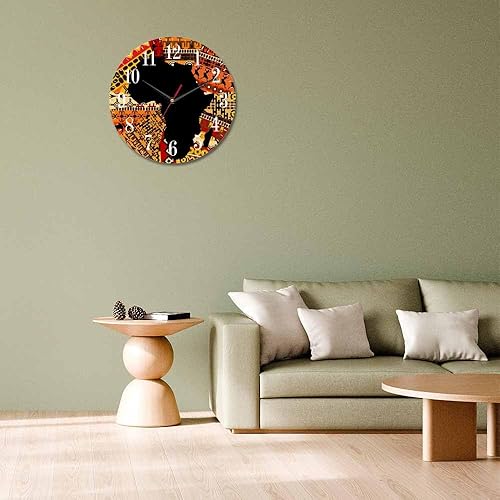 Miniatura 7 de Mxocom Reloj de pared con mapa de África, patrón étnico del mundo, 10 pulgadas, silencioso, sin tictac, funciona con pilas, reloj redondo vintage