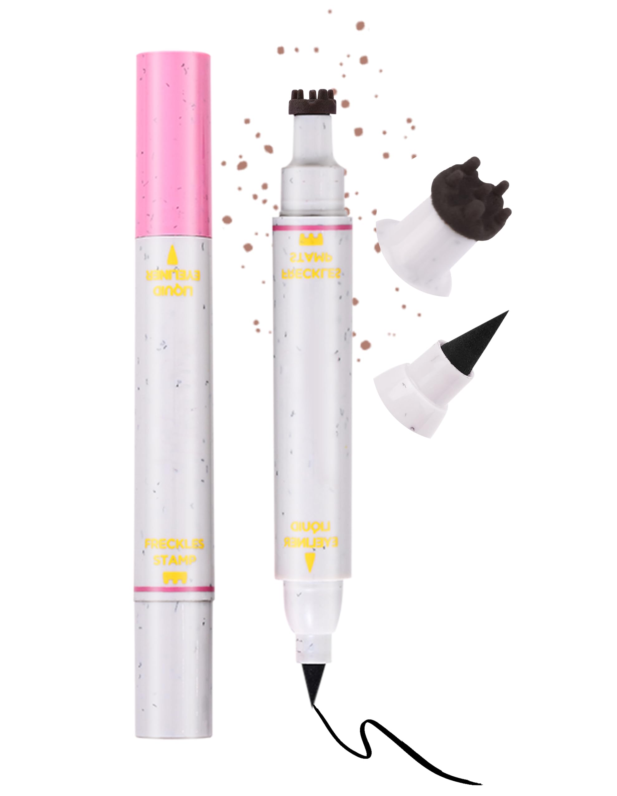 Jutqut 2-in-1 Freckle Stamp Pen, Faux Freckles & Black Liquid Eyeliner Makeup, Long Lasting Waterproof Quick Dry Lifelike Magic Freckles Tattoo Marker
