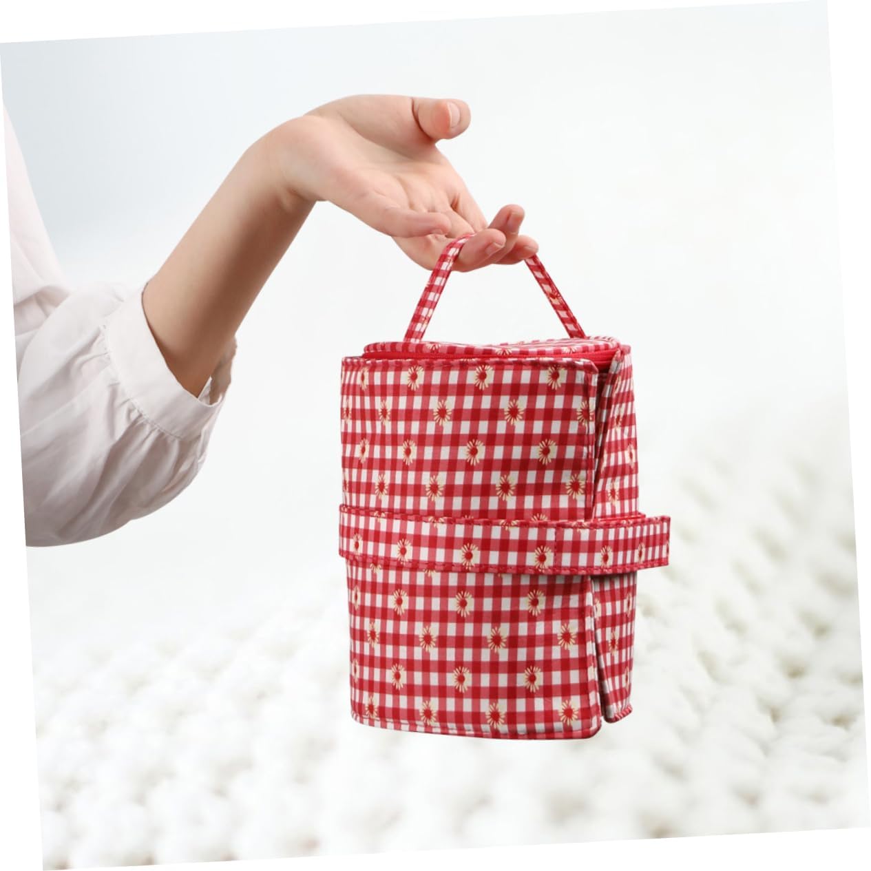 Gadpiparty Crochet Organizer Bag Front Compartment Multi-Purpose Yarn Storage Tote for Knitting and Crocheting Projects Portable Needle Storage Case Detachable Design