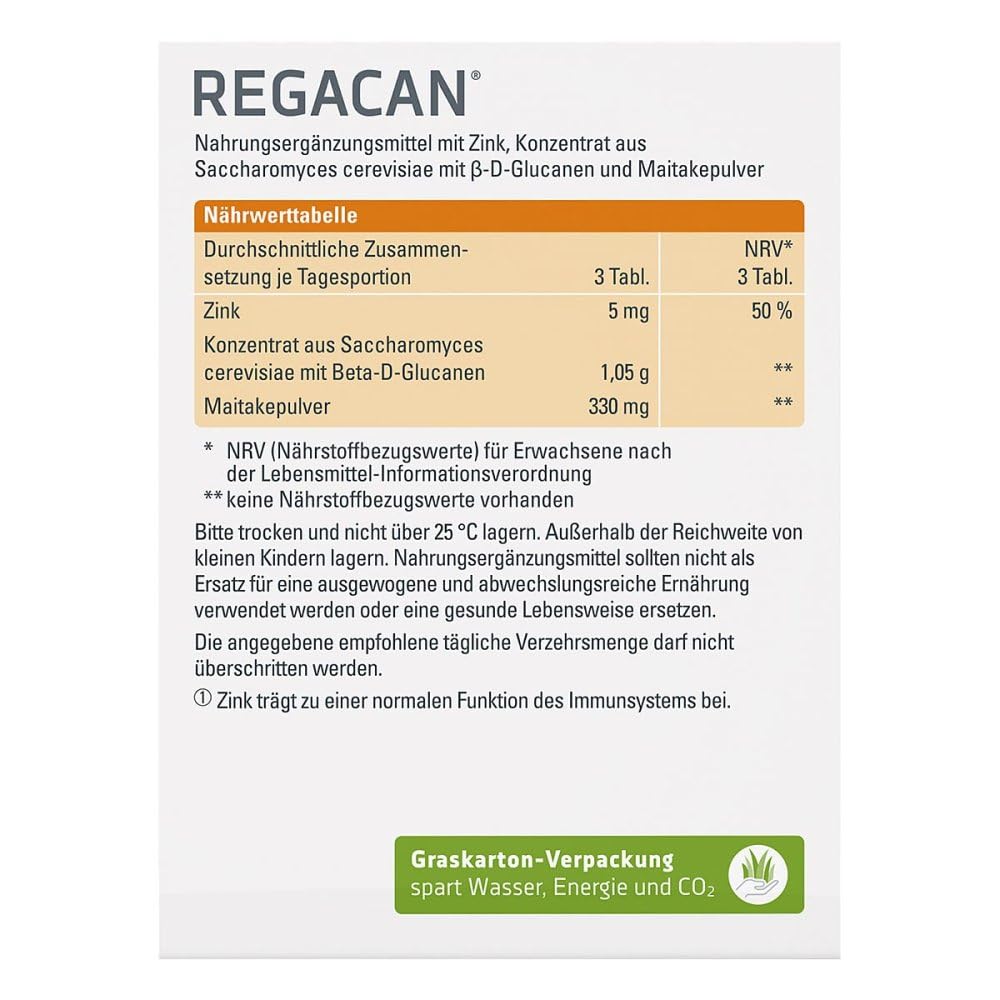SYXYL Regacan - Nahrungsergänzungsmittel mit Zink für das Immunsystem sowie Maitake und Beta-D-Glucanen - Vegan, laktosefrei, glutenfrei - 90 Tabletten im Blister