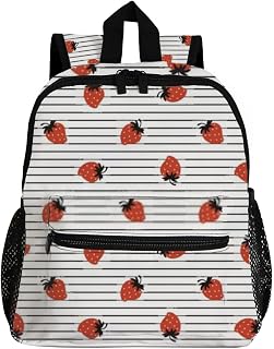 Mochila infantil para meninos e meninas pré-escolar, linda mochila de viagem listrada de morango para crianças primárias, estudantes e crianças