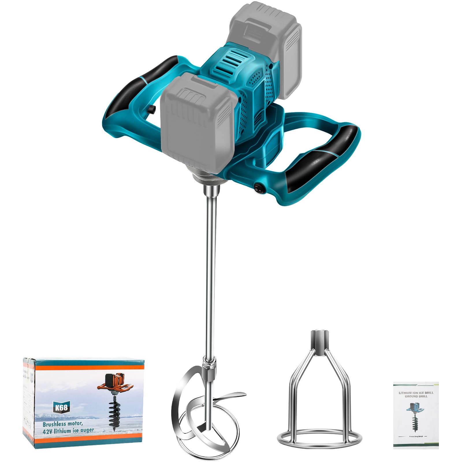 Akku Farbmörtelrührer Kompatibel mit Makita 18V Batterie, Brushless Rührwerk Zementmischer 6-Gang-Getriebe, Industriemischer für Farbe,Gips,Zement,Mörtel (Ohne Akku)