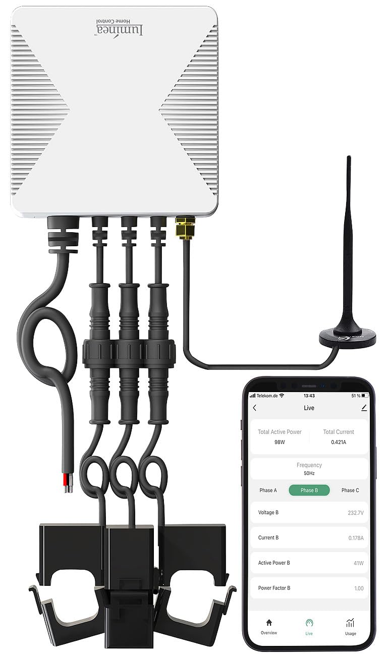Luminea Home Control Smart Meter: Smarter 3-Phasen-WLAN-Stromzähler & Echtzeit-Energiemonitor, 120A, App (Meter 3-Phasen WiFi, Drehstromzähler mit App, phasig)