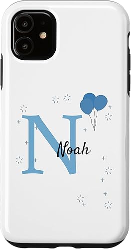 Miniatura 10 de Funda para iPhone SE (2020)  7  8 Noah Motif con nombre para niños, regalo personalizado con aspecto azul