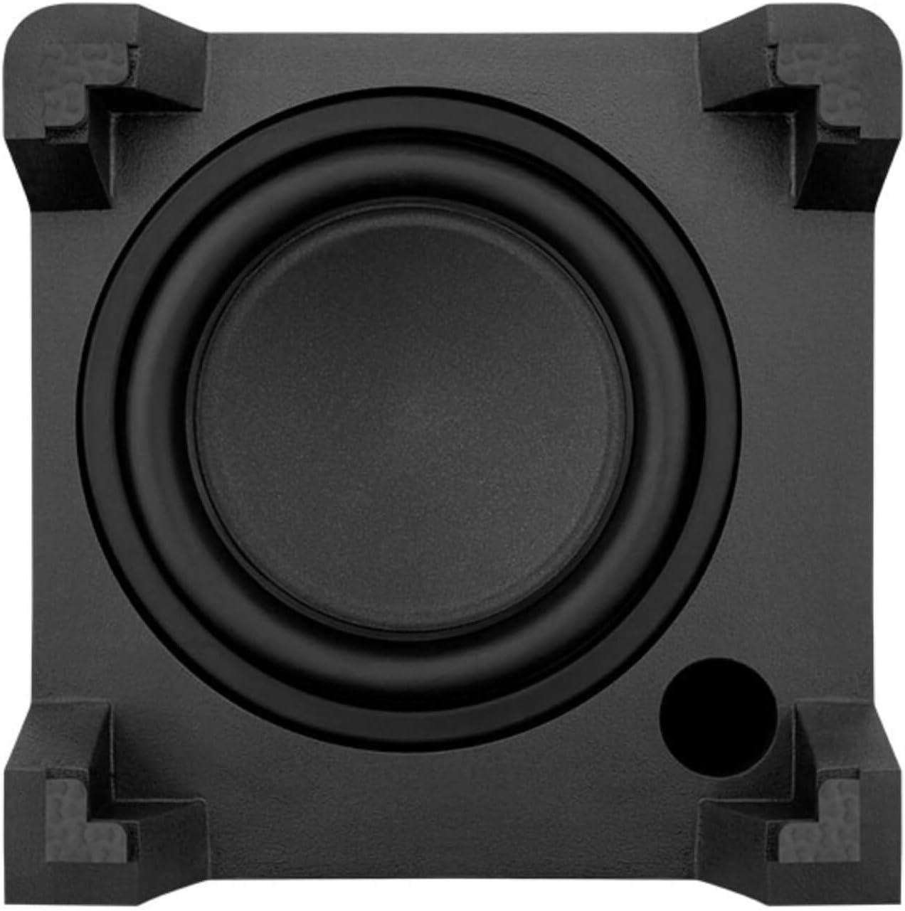 Metter il fondo a view del catrameamps TAS410D subwoofer, showing the down-firing speaker and port.