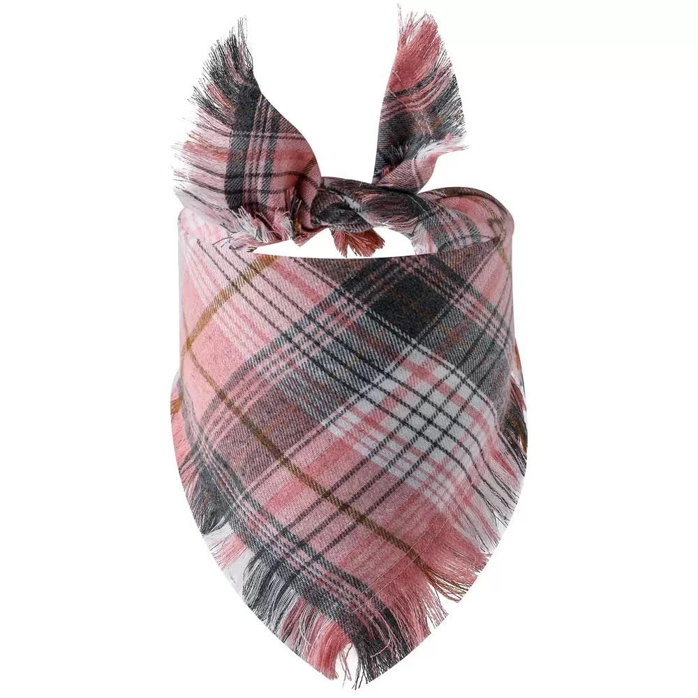 Dog Bandanas, Cotton Plaid Dog Scarfs Washable Triangle Pet Bibs Kerchief for Small Dogs Medium Large Dogs,Pink white