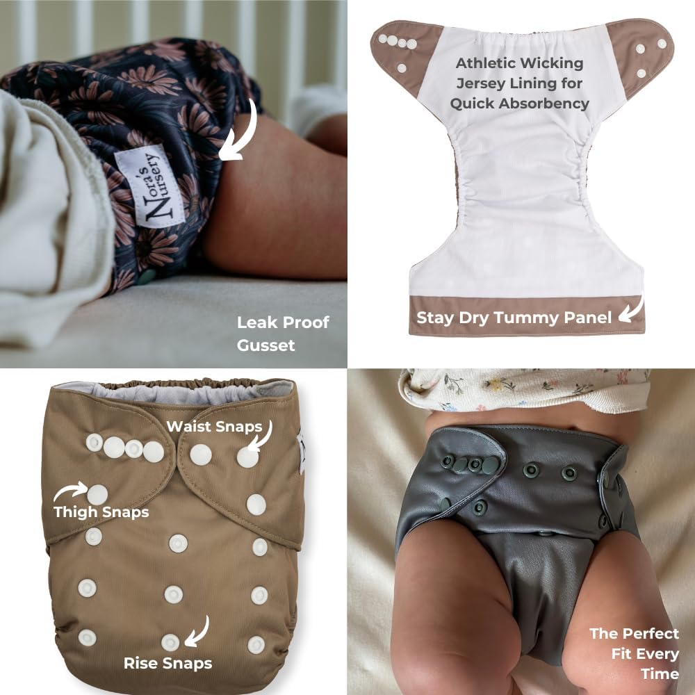 Nora's Nursery AWJ Cloth Diapers 7 Pack with 1 Wet Bag - Waterproof Cover, Washable, Reusable & One Size Adjustable Pocket Diapers for Newborns and Toddlers - On The Farm - Image 7