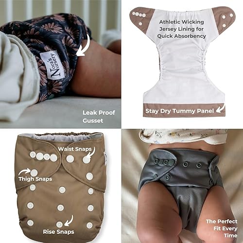 Miniatura 7 de Nora's Nursery AWJ - Pañales de tela, paquete de 7 con 1 bolsa para artículos húmedos, funda impermeable, lavable, reutilizable y de bolsillo