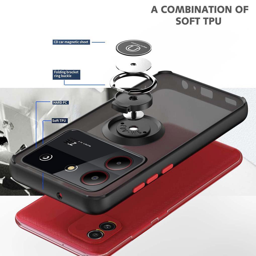 Phone Case For ZTE Blade A54 Back Cover Hard Armor Shockproof Camera Protection Bracket Navigation Holder Ring Cover For For ZTE Blade A34 Cover Cases