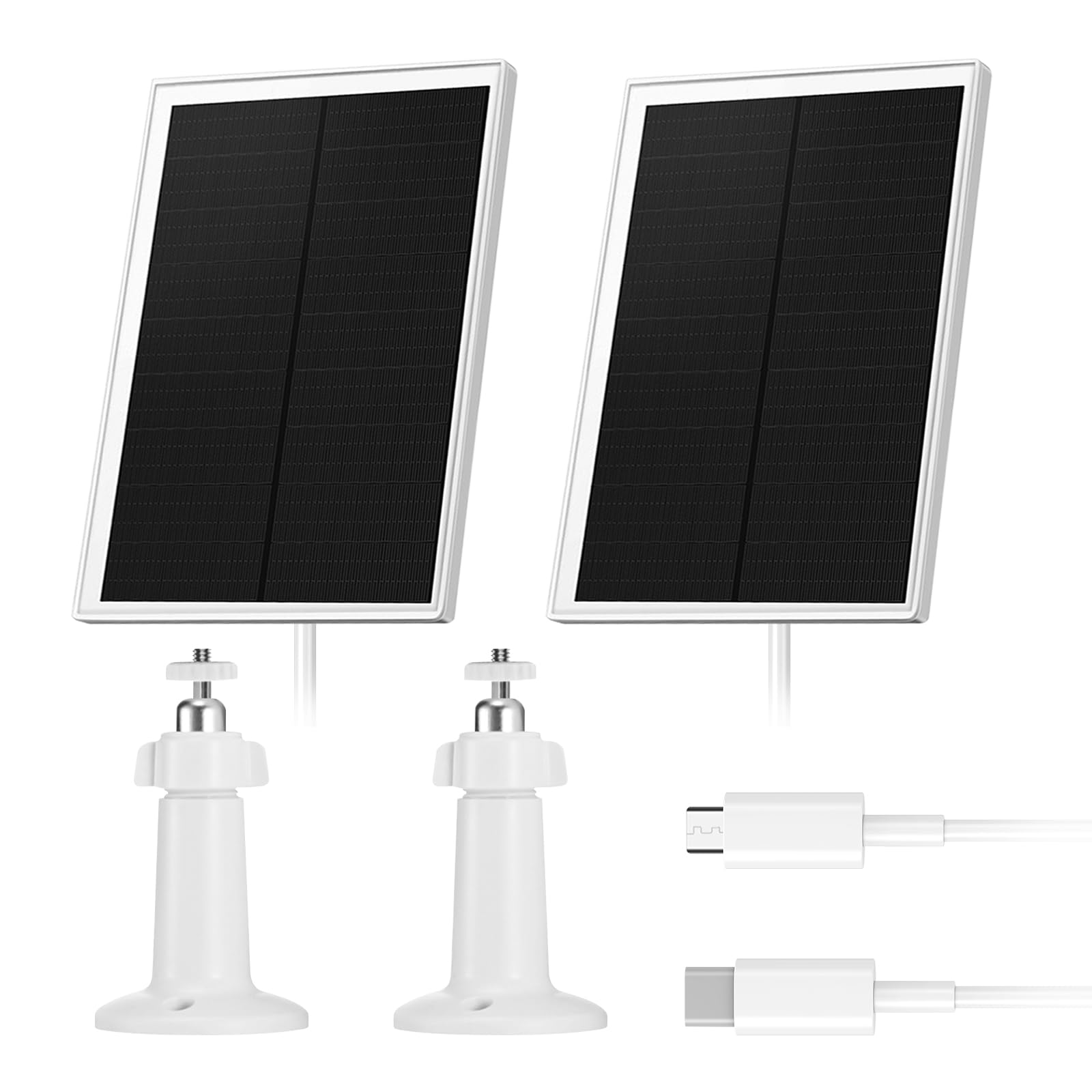 Panel słoneczny 6 W do kamery bezpieczeństwa, ładowarka do paneli słonecznych z uchwytem obrotowym o 360°, kabel 3 m, wodoodporność IP66, kompatybilna z portem micro USB i USB-C, 2 szt