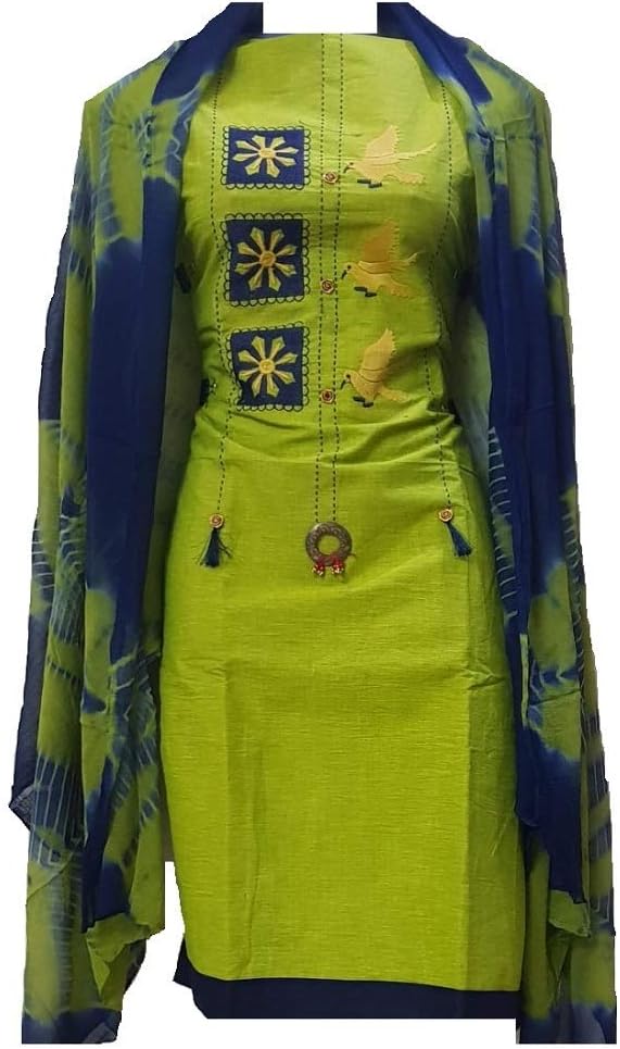 Monika Silk Mill Womens Slub Cotton Dress Material(Hitesh4Color3_Green_Green_Free Size)
