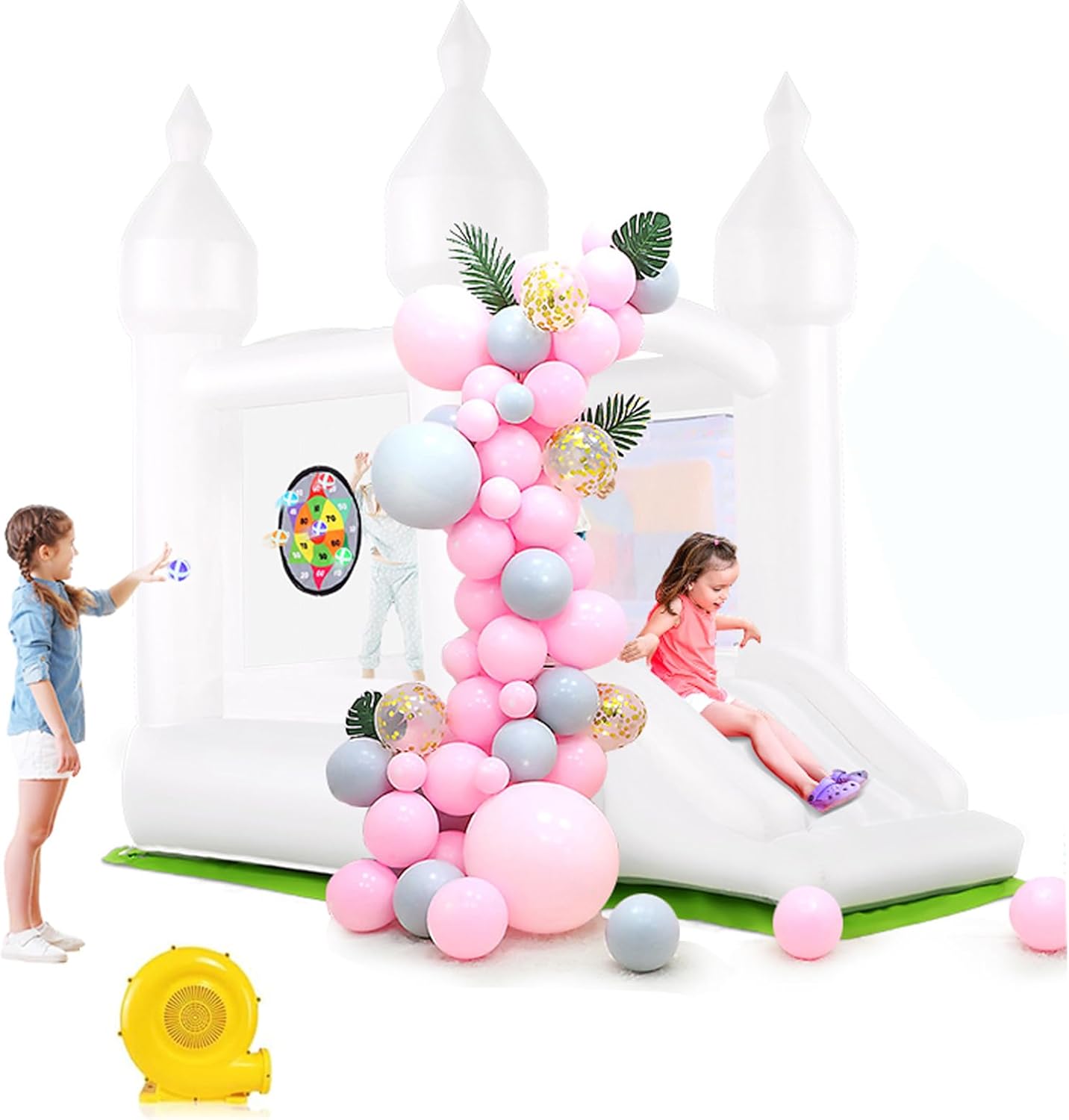 Inflatable Celebration White Bounce House for Kids with UL Blower-Portable,Dreamy White 3in1 Bouncy Castle for Indoor Outdoor Backyard Wedding Kids Birthday Party (Snowy Citadel)