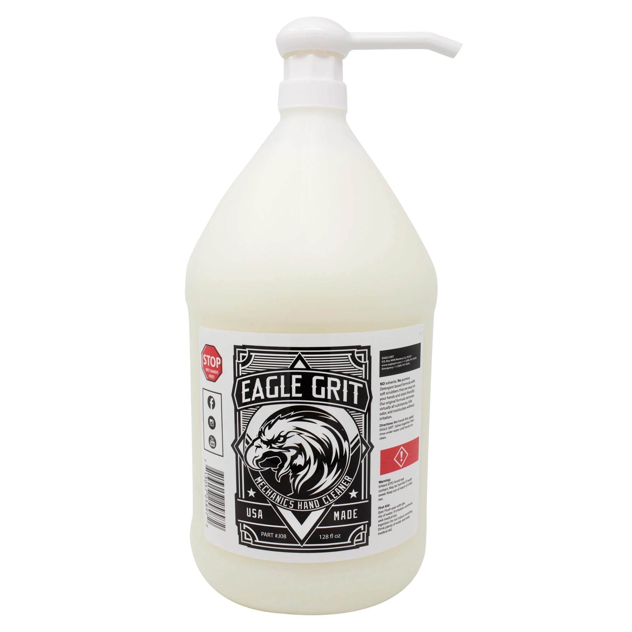 Eagle Grit Heavy Duty Industrial Hand Cleaner – USA Made Mechanic Soap – Silica-Based, Solvent - Degreaser – Removes Grease, Oil, Paint, & More – Moisturizing, Eco-Friendly –1 Gallon Hand Pump