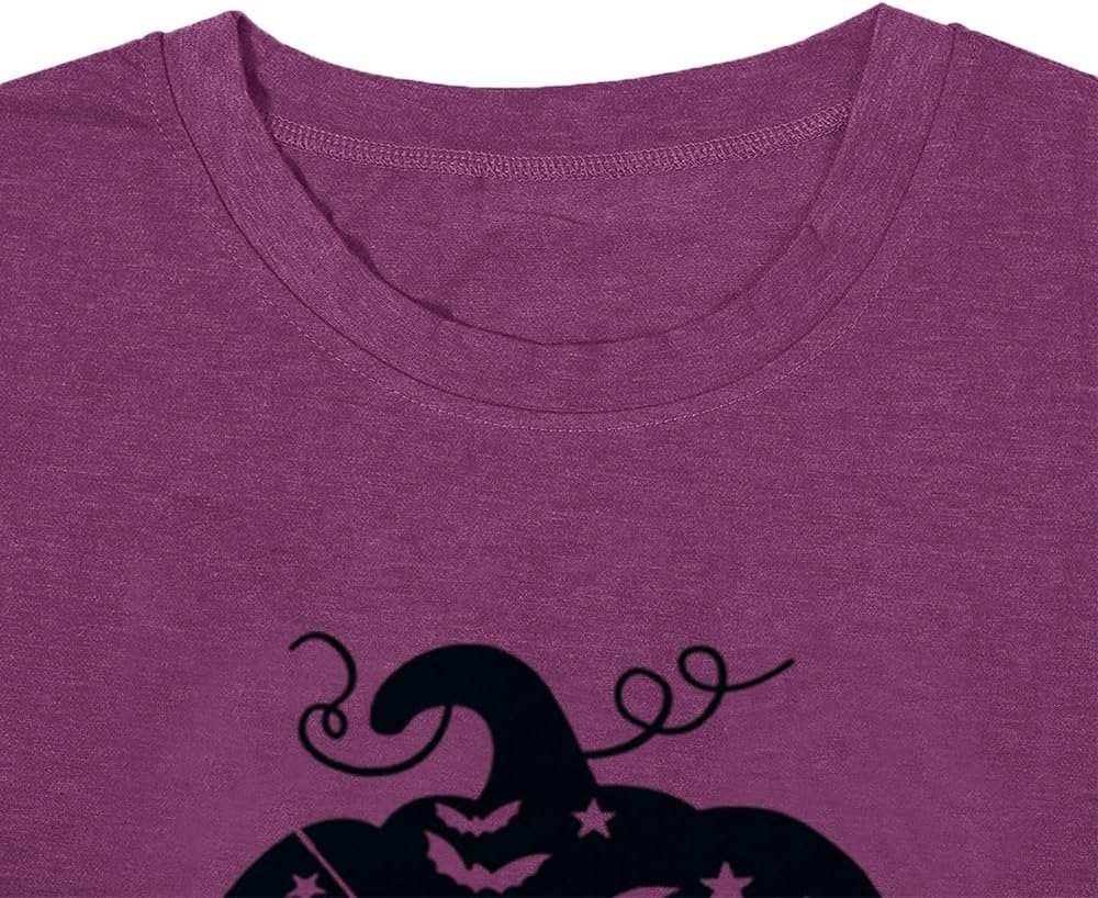 Women's Pumpkin Graphic Shirt Cute Happy Halloween Letter Print Tee Novelty Athletic Short Sleeve Tops - Image 6