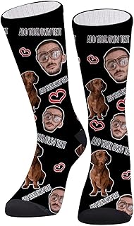 Glohox Customized Pet Face Socks - Custom Personalized Cat And Dog Tracks Paws Crew Socks with Picture for Men Kids