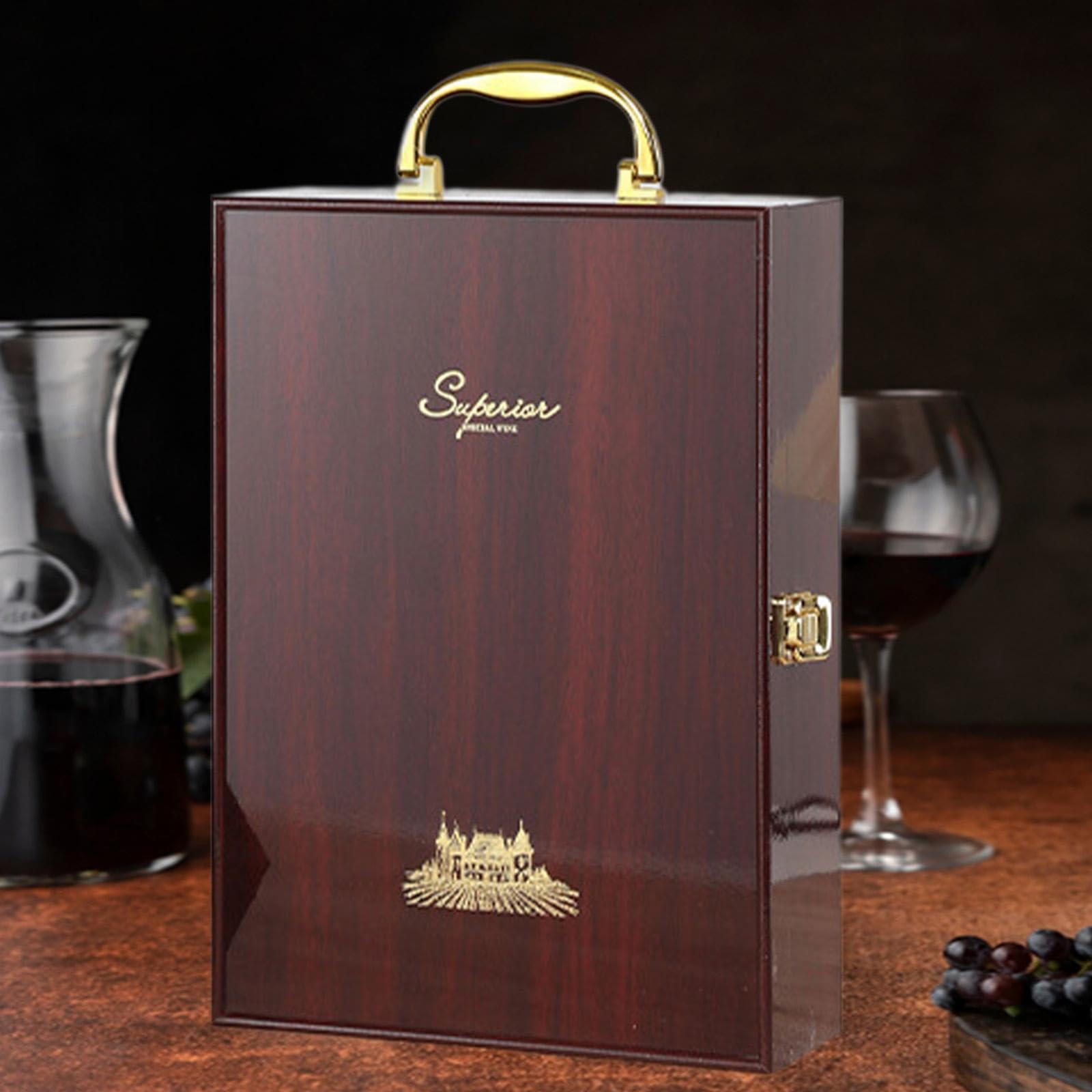 F Fityle Scatola per Vino Rosso, Doppia Bottiglia, Elegante Scatola per Regali di inaugurazione della casa in Legno, per Matrimonio, Famiglia, Festa, Type a