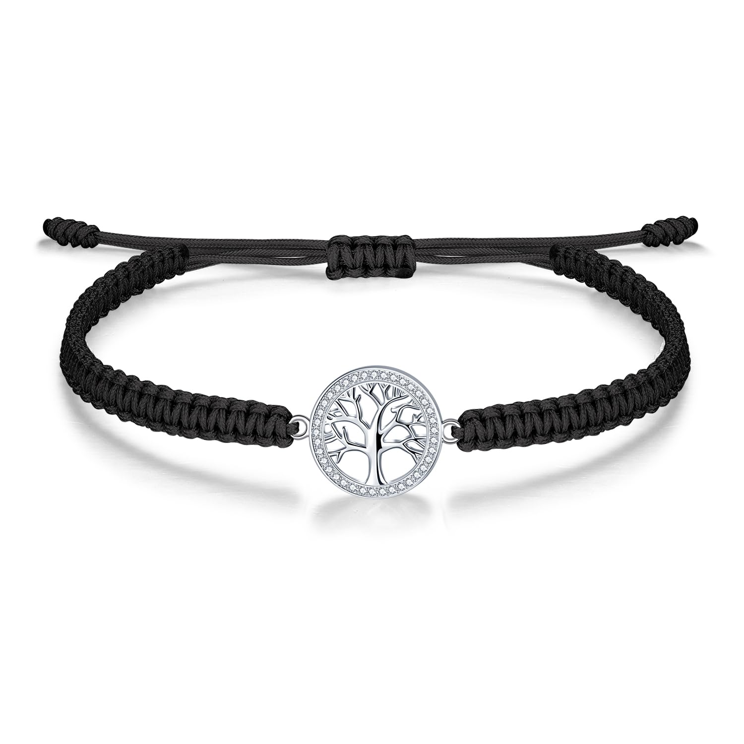 J.Endéar Damen Armband Silber 925 Handgeflochten, Lebensbaum Böser Blick Glück Schnur Armband, Viel Glück Schmuck Amulett Geschenk für Mädchen