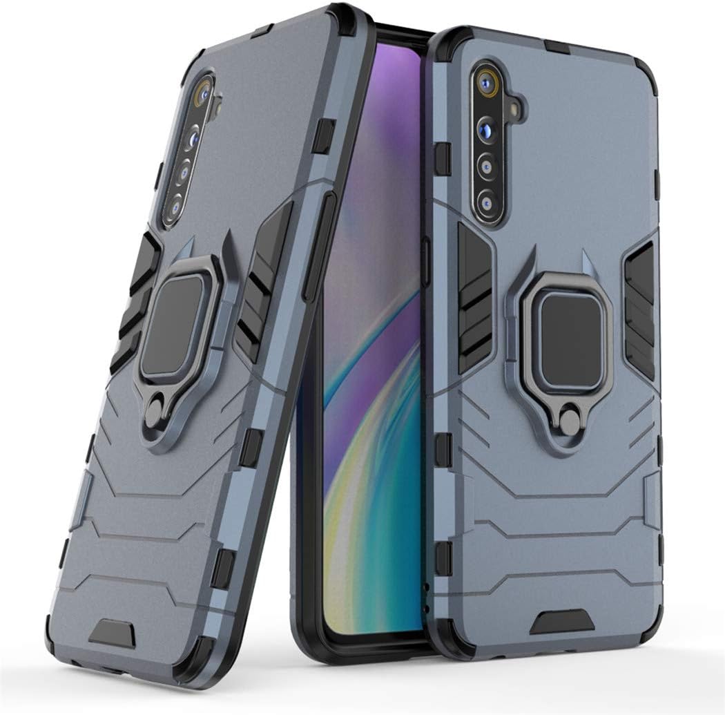 Compatible with Realme XT, X2 Case, Metal Ring Grip Kickstand Shockproof Hard Bumper (Works with Magnetic Car Mount) Dual Layer Rugged Cover for OPPO Realme XT, Realme X2 (Navy Blue)