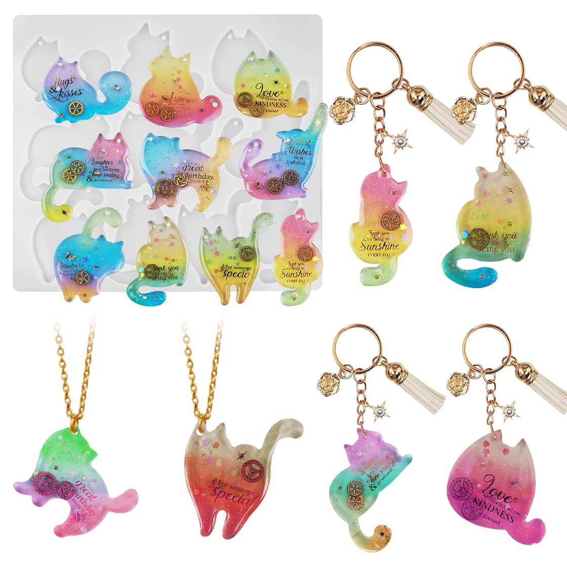 HyzaPhix Cat Resin Molds, Silicone Keychain Mold Jewelry Epoxy Molds Cute Animal Casting Mold for DIY Necklace Pendant Charm, Gifts for Women Girls